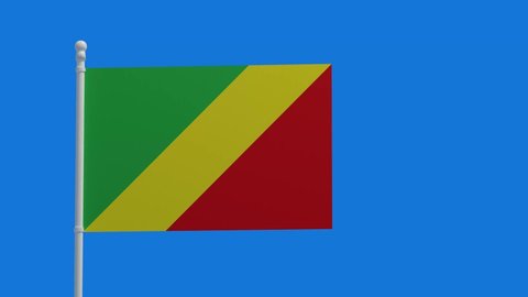 Republic of the Congo aka Congo-Brazzaville national flag, waving in the wind. 3d rendering, CGI animation. Video in 4K resolution.