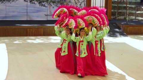 Yongin , South Korea - 05 01 2021: Traditional korean dance in Korean Folk village
