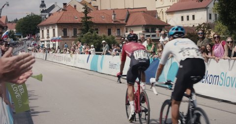 NOVO MESTO, SLOVENIA - JUNE 13 2021: Last cycling group at Tour