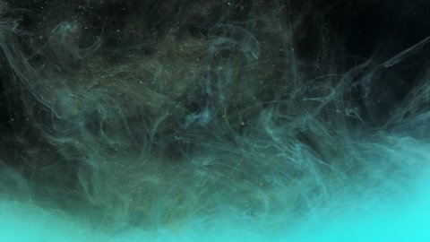 Turquoise blue ink acrylic paint mixing in water, swirling softly underwater. Colored acrylic cloud of paint in aquarium. Slow motion abstract smoke explosion animation. Beautiful art background