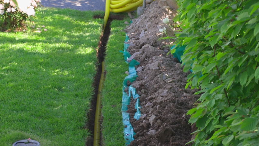 Beautiful view of prepared channel for installation or electrical charging box. Sweden. 