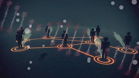 Animation of dna strand spinning with people icons and network of connections. global science, networks, technology and connections concept digitally generated video.