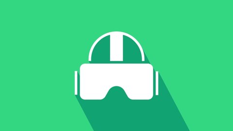 White Virtual reality glasses icon isolated on green background. Stereoscopic 3d vr mask. 4K Video motion graphic animation.