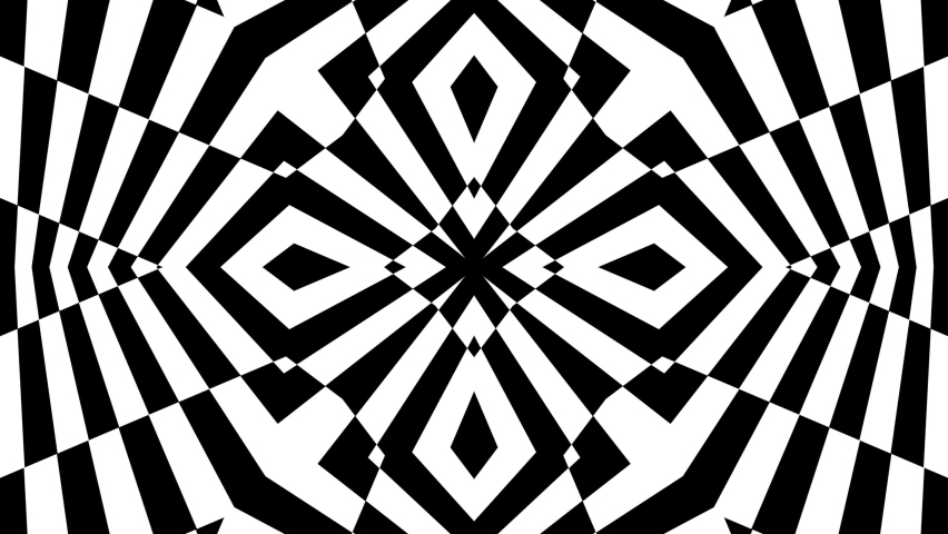 Looped motion. Black and white optical illusion. Psychedelic hypnotic transformation. Op Art video. Looping animation footage for design. Rotation. Animated geometric footage. 4K	
