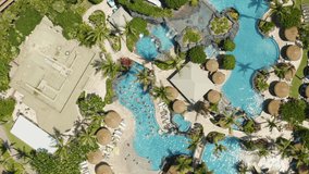 Birdseye View of a People Exercising in a Pool at a Resort on the Island of Maui