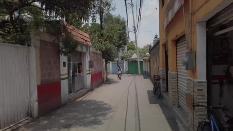 Mexico city , xochimilco , Mexico - 07 23 2020: man on a bike xochimilco  