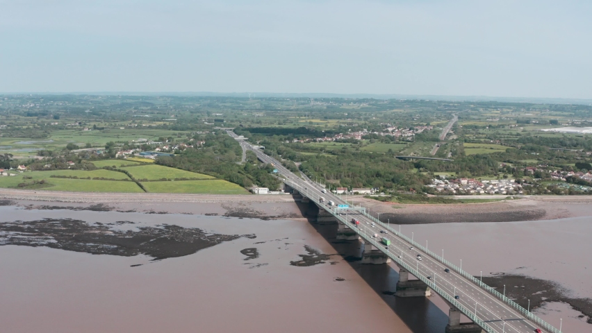 Drone shot of english side of prince of wales bridge M4