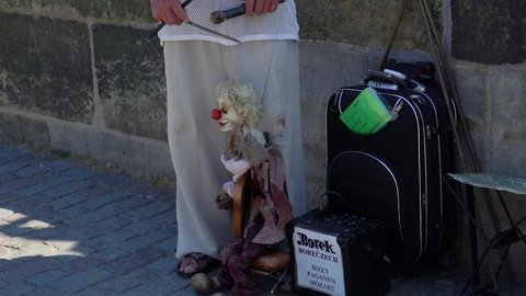 Berlin , Germany - 08 09 2020: Amazing Marionette String Puppet used by Talented Street Performer