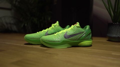 Vienna , Vienna , Austria - 01 02 2021: Wide shot of Nike Kobe 6 Protro Grinch 2020