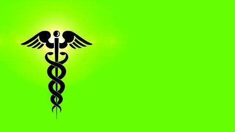 Medical Caduceus Symbol Icon on Green Screen Background with Space for Copy Text. Doctors day Medical symbol  
