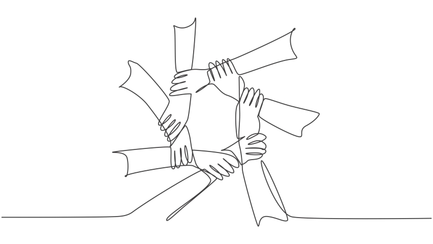 Animation of one line drawing of hand gesture making circle ring network. Continuous line self drawing of teamwork design style. Business concept animated illustration. Full length motion. Royalty-Free Stock Footage #1074459386