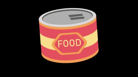 Canned Food Flat Animated Icon, Travel and Vacation Concept Icon. Isolated on Transparent Background, 4K Ultra HD ProRes 4444, Video Motion Graphic Animation.