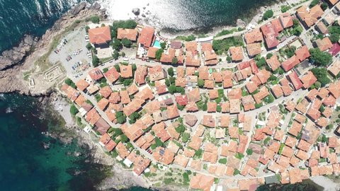 Aerial view of the old town of Sozopol.  Sozopol is an ancient seaside town near Burgas, Bulgaria