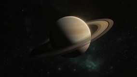 Saturn with Rings in outer space. Footage of beautiful planet in solar system. 4K Video