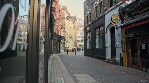 London , England , United Kingdom (UK) - 11 05 2020: Empty London Streets during Coronavirus Lockdown, showing quiet and deserted Carnaby Street roads in a popular tourist area in the global pandemic 