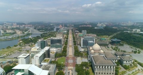4K Aerial view buildings in Putrajaya Malaysia skyline, day light. Dataran Putrajaya 2020