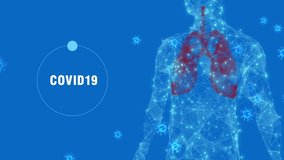 Animation of blue background movement of red lungs and coronavirus. AI lines and dots animation about Covid-19 coronavirus for medical and video editing, 4k copy space loop. 