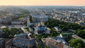 Aerial video of the city of Kiev Centre at Sunny day