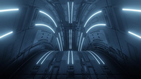 BLUE Sci-Fi Corridor Tunnel Animation,Sci-fi tunnel with neon light. Space technology concept. Motion graphic 4K flying into digital technologic tunnel.3d animation of a seamless loop.futuristic bg