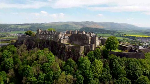 4k drone footage of Stirling Castle overlooking the city in Central Scotland, UK