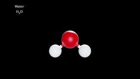 Water molecule 3D model structure (with transparent background). [ProRes 4444 file]