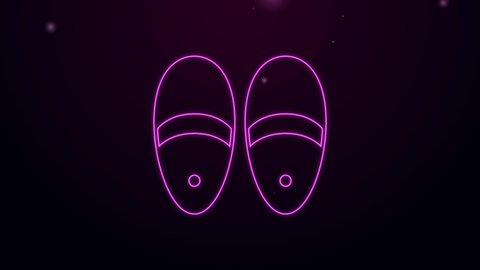 Glowing neon line Slippers icon isolated on black background. Flip flops sign. 4K Video motion graphic animation.