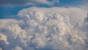 Blue sky white clouds 4K. Weather time lapse background. Nature landscape timelapse video. Blue heaven summer cloudscape. Heavenly skies clouds time lapse 4K. Fluffy clouds sky atmosphere. Sky clouds