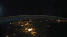 ISS Time-lapse Video of Earth seen from the International Space Station with dark sky and city lights at night over Mexico to Florida USA. Time Lapse Full HD. Images courtesy of NASA. 