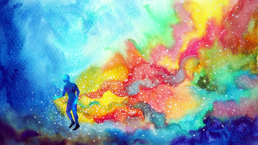 Spirit human body inspiring rainbow mind mental health soul spiritual imagine energy connect universe abstract art watercolor painting fantasy digital collage illustration stop motion 4k animation | Shutterstock HD Video #1074586676