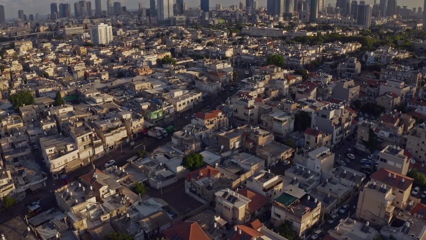 Flying above south Tel AViv in Israel, Hatikva area, 4k aerial drone footage