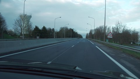 Empty Highway Suburban Road. Coronavirus Lock down Quarantine. Travelling by Car POV. Ile-de-France Europe
