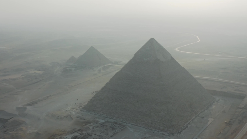 Aerial view of Menkaure and Khafre pyramids, Giza Pyramids Egypt Royalty-Free Stock Footage #1074590108
