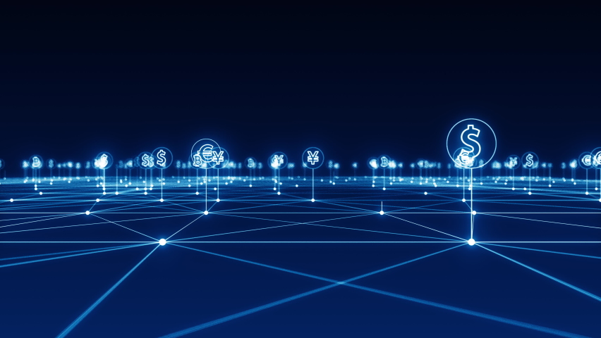 Motion graphic of Blue digital money icon and line linked network connection futuristic technology abstract background concept camera zoom seamless loop video | Shutterstock HD Video #1074598988