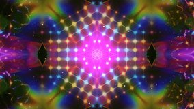 Abstract Rainbow Colourful Kaleidoscope Shapes Seamless Background.light and glowing glitter with luminous particles in space. Fractal Animation Footage.Digital Art.motion design. Full HD