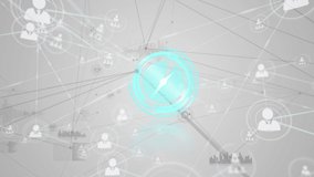 Digital animation of neon clock ticking over network of profile icons against grey background. global networking and technology concept - Powered by Shutterstock - Get 15% off with code: PIKWIZARD15