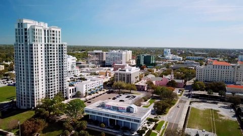 clearwater , Florida , United States - 03 15 2021: Clearwater Florida Downtown Aerial in 4k