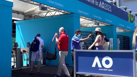 Melbourne , Australia - 02 09 2021: Crowds during COVID enter the Australian Open tennis tournament.