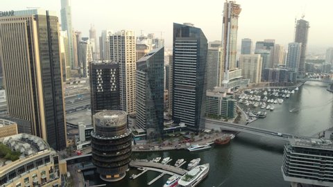 Dubai , United Arab Emirates - 06 07 2021: Luxury real estate dominates the skyline of the Dubai Marina.