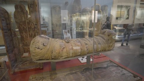 London , United Kingdom (UK) - 12 13 2020: The British Museum Ancient Mummies gallery with Cleopatra's Mummy on display