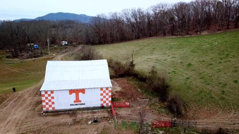 Johnson City , Tennessee , United States - 03 15 2021: Tennessee Volunteer Barn Near Johnson City Tennessee Aerial in 4K
