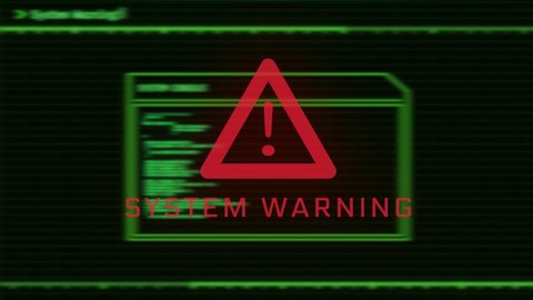 System Warning Virus sign Digital Noise Glitch Effect Screen Background. 4K Programmed code With System Error Security ,Hacking Alert , Cyber Crime Attack Computer Error Distortion Message .