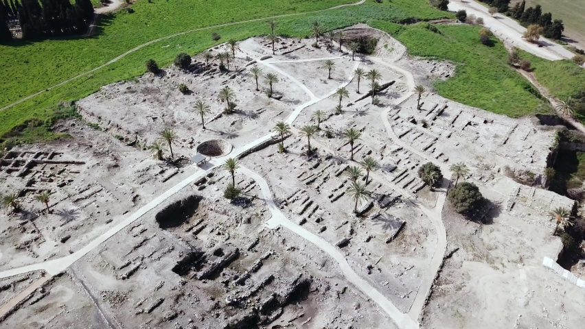 Megiddo national park in Israel. Archeological site of biblical Tel Megiddo also known as Armageddon the end of the world. Royalty-Free Stock Footage #1074642566