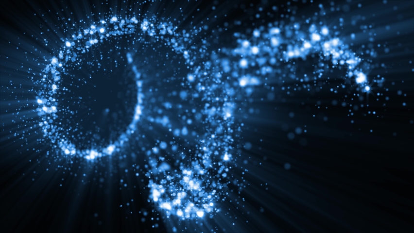 4K Abstract background animation shining blue particles and dust flowing in space forming rotating spiral form loop