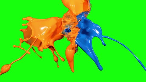 Orange and Blue Paint Splashing From Both Side in Slow Motion Isolated on Green Screen Background 4K,Video Element