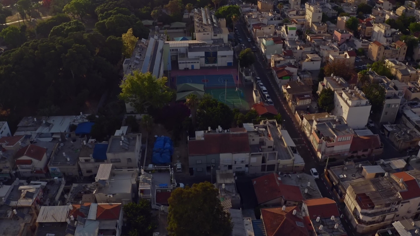 Flying above south Tel AViv in Israel, Hatikva area, 4k aerial drone footage