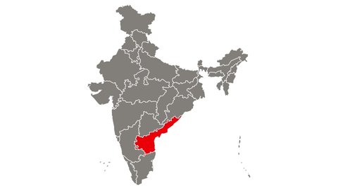 Andhra Pradesh state blinking red highlighted in map of India