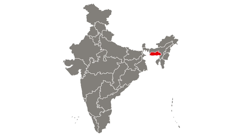 Meghalaya state blinking red highlighted in map of India Royalty-Free Stock Footage #1074662735