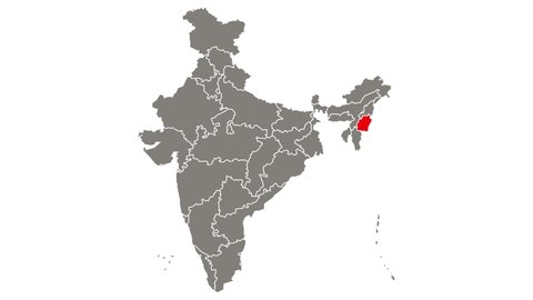 Manipur state blinking red highlighted in map of India