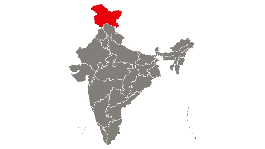 Jammu and Kashmir state blinking red highlighted in map of India Royalty-Free Stock Footage #1074662759