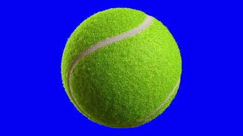 Tennis ball rolling looping video with no logo or text. Isolated on blue background. Tennis ball rolling with alpha matte channel 3d 4K